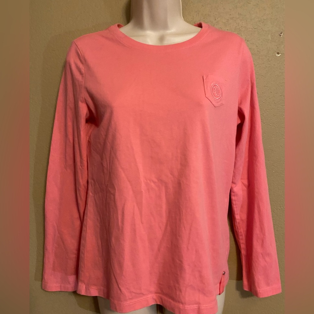 Lauren Ralph Lauren Women M Pink Long Sleeve Shirt Embroidered Logo